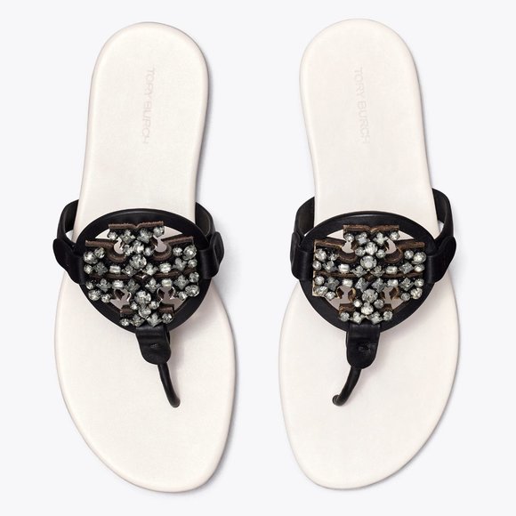 Tory Burch MANY SIZES CRYSTAL MILLER SOFT SANDAL Embellished Jeweled Two Tone - Picture 3 of 10